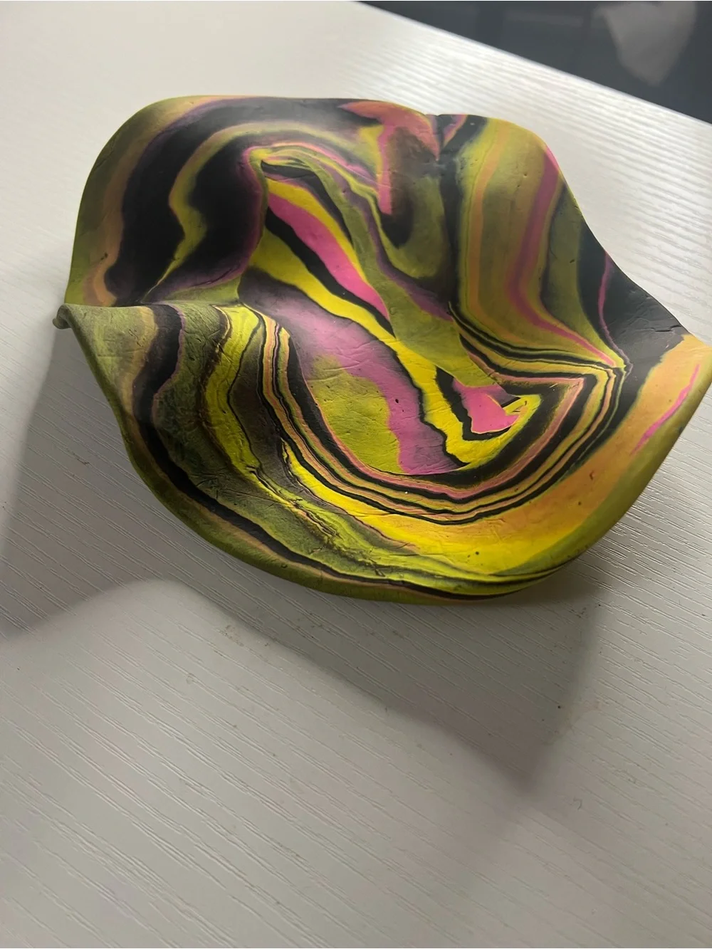 Large Neon Marbled Polymer Clay Trinket Tray | Handmade Catchall Dish